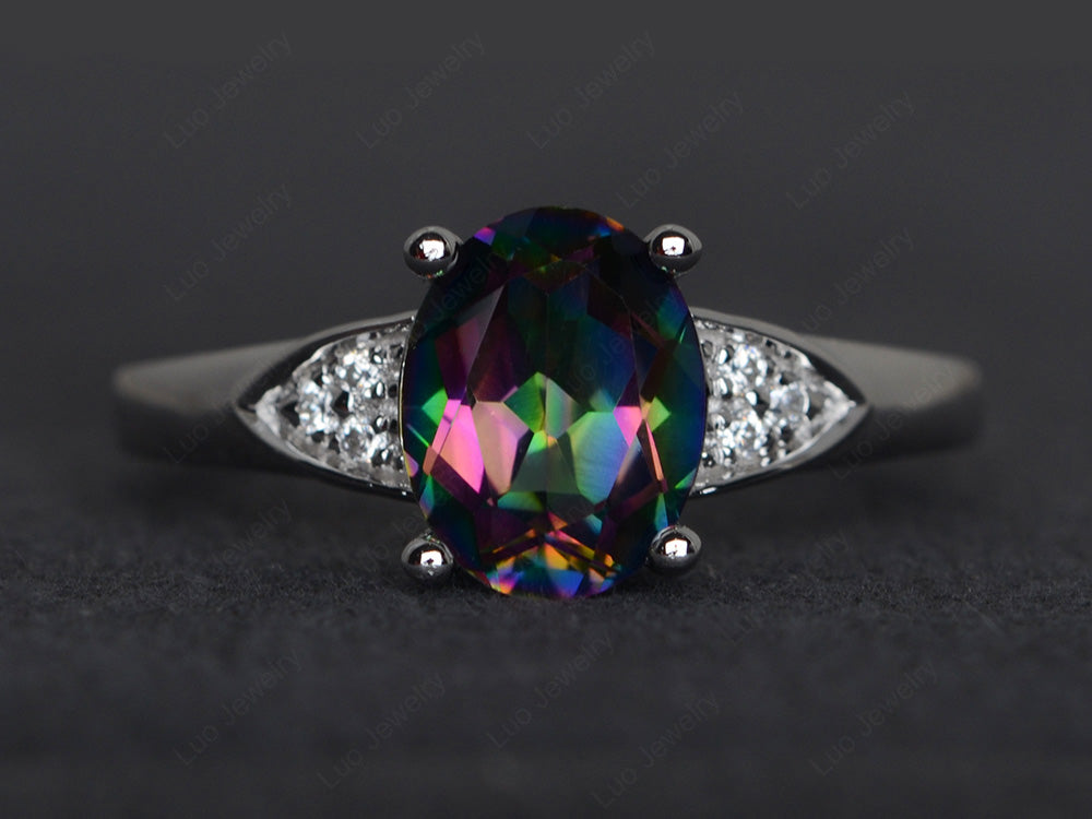 Mystic Topaz Engagement Ring Oval Cut White Gold - LUO Jewelry