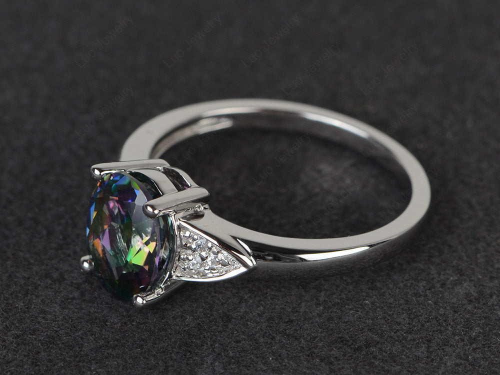 Mystic Topaz Engagement Ring Oval Cut White Gold - LUO Jewelry