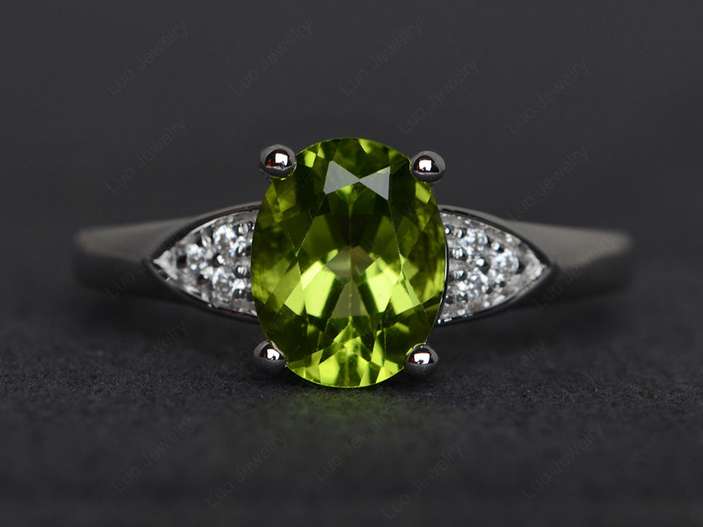 Peridot Engagement Ring Oval Cut White Gold - LUO Jewelry
