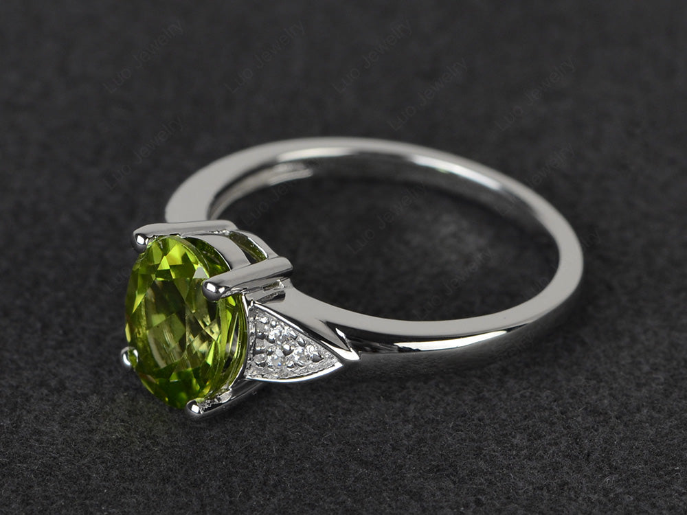 Peridot Engagement Ring Oval Cut White Gold - LUO Jewelry