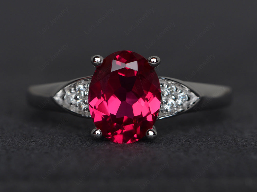 Ruby Engagement Ring Oval Cut White Gold - LUO Jewelry