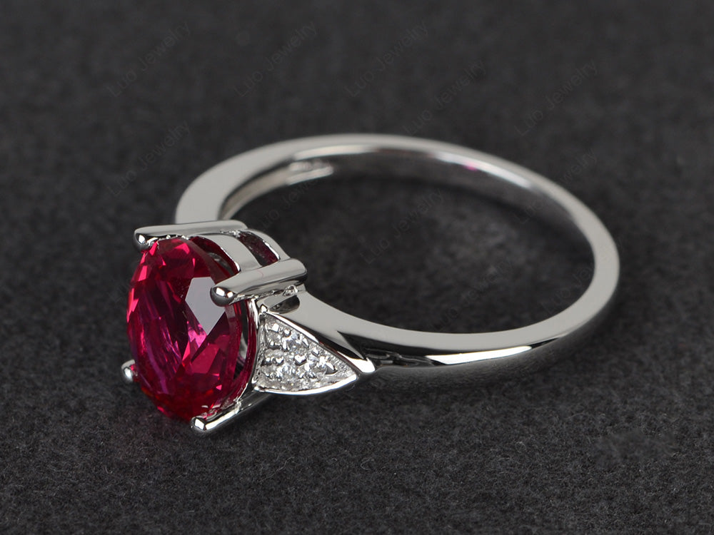 Ruby Engagement Ring Oval Cut White Gold - LUO Jewelry