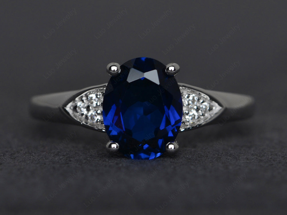 Lab Sapphire Engagement Ring Oval Cut White Gold - LUO Jewelry