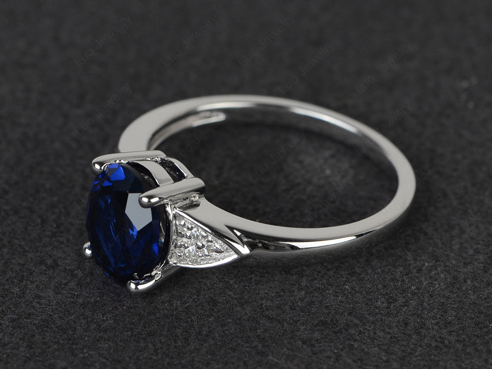 Lab Sapphire Engagement Ring Oval Cut White Gold - LUO Jewelry