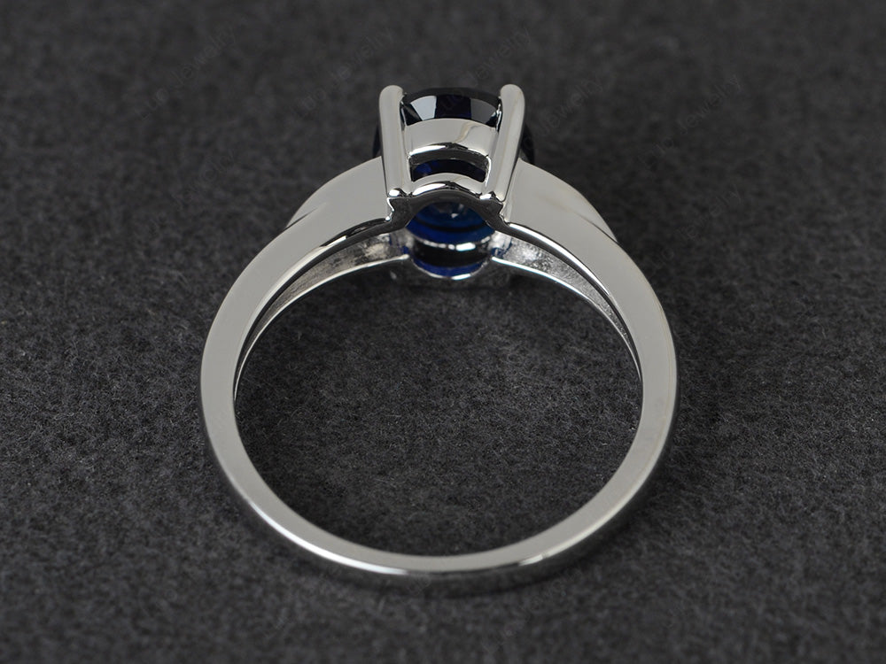Lab Sapphire Engagement Ring Oval Cut White Gold - LUO Jewelry
