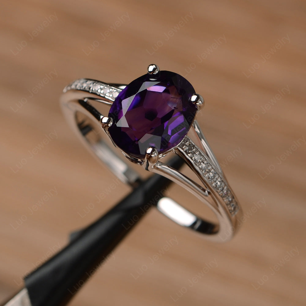 Split Shank Oval Engagement Ring Amethyst - LUO Jewelry