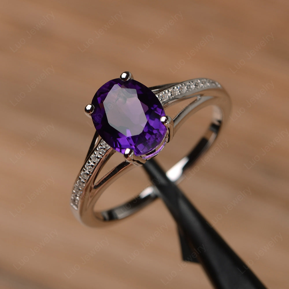 Split Shank Oval Engagement Ring Amethyst - LUO Jewelry