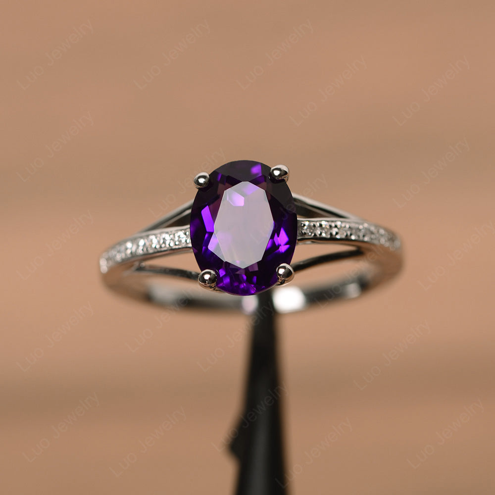 Split Shank Oval Engagement Ring Amethyst - LUO Jewelry