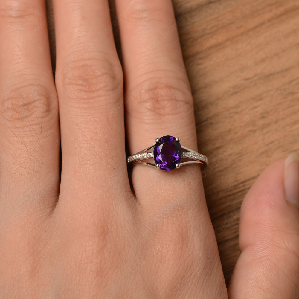 Split Shank Oval Engagement Ring Amethyst - LUO Jewelry