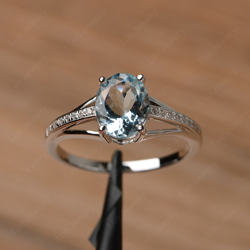 Split Shank Oval Engagement Ring Aquamarine - LUO Jewelry