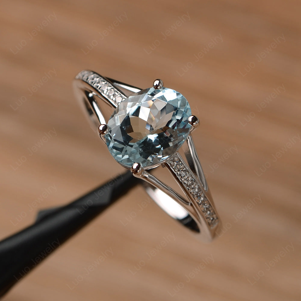 Split Shank Oval Engagement Ring Aquamarine - LUO Jewelry