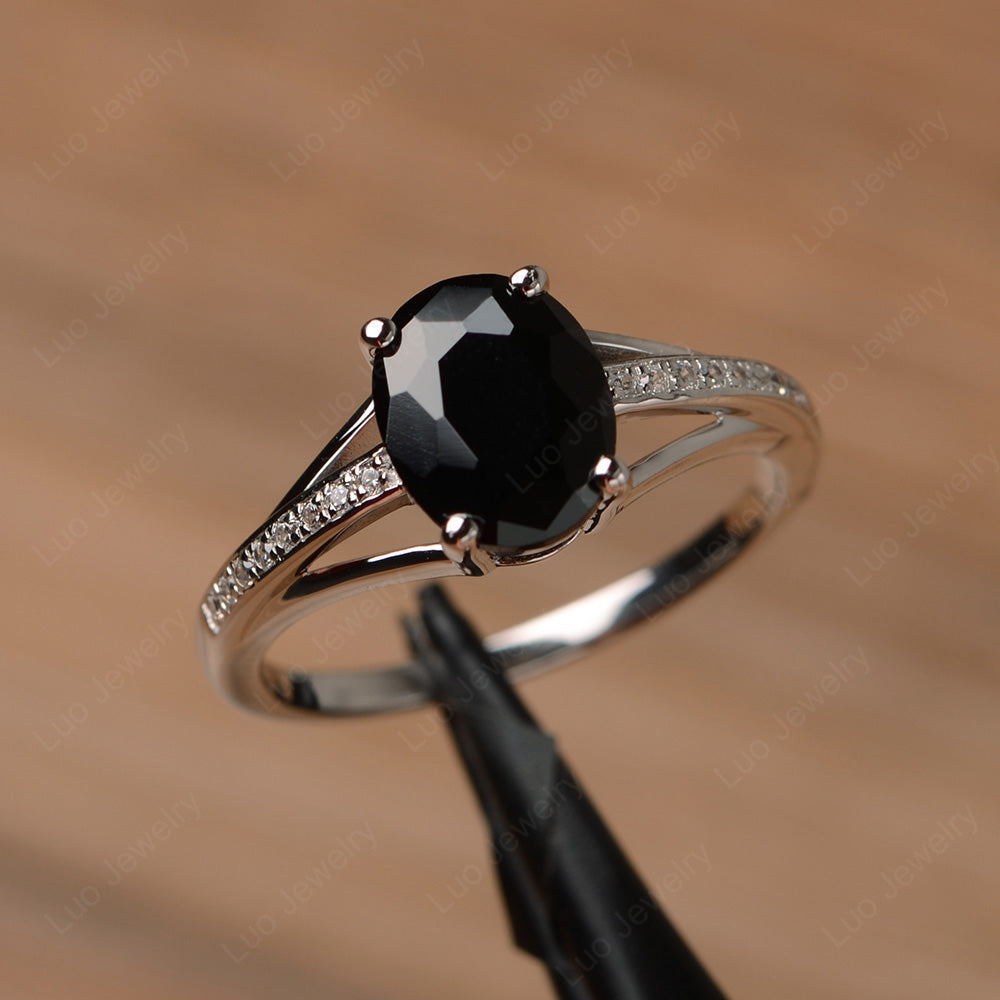 Split Shank Oval Engagement Ring Black Stone - LUO Jewelry