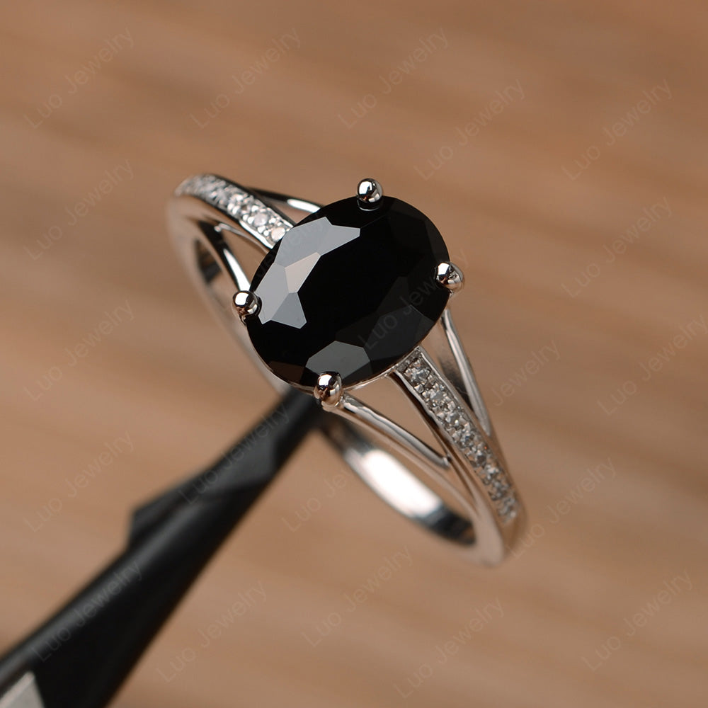 Split Shank Oval Engagement Ring Black Stone - LUO Jewelry