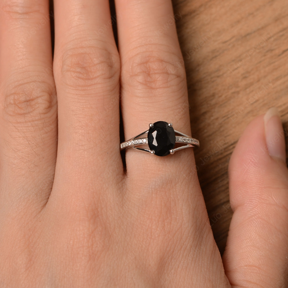 Split Shank Oval Engagement Ring Black Stone - LUO Jewelry