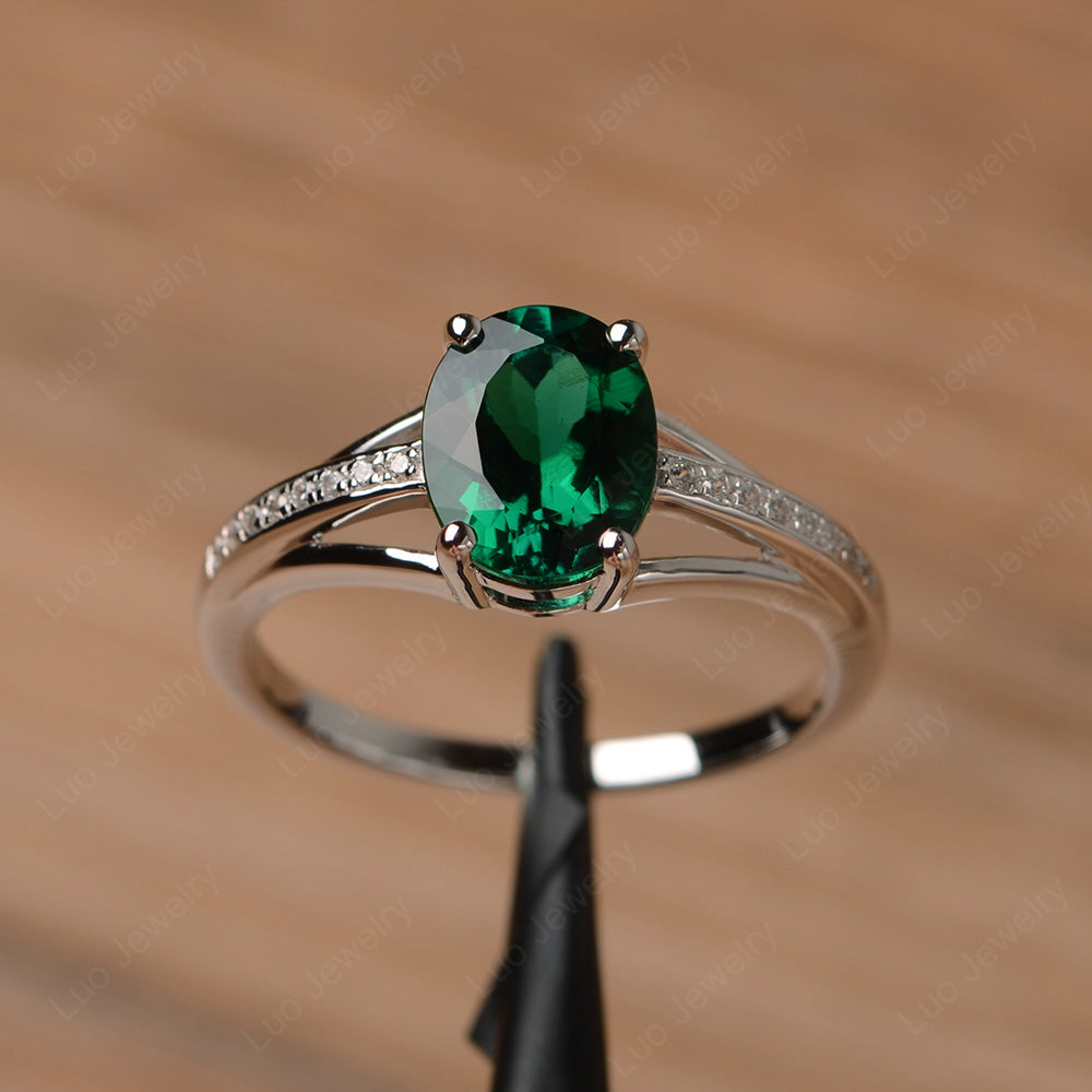 Split Shank Oval Engagement Ring Lab Emerald - LUO Jewelry