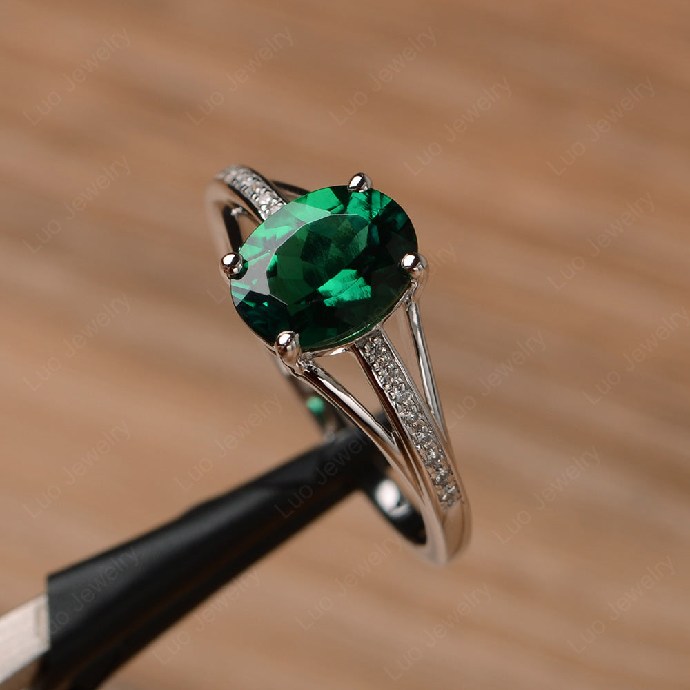 Split Shank Oval Engagement Ring Lab Emerald - LUO Jewelry