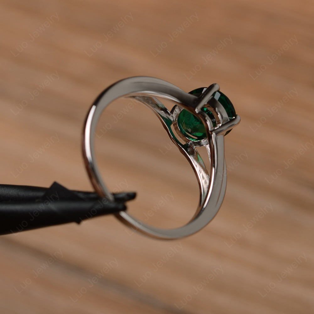 Split Shank Oval Engagement Ring Lab Emerald - LUO Jewelry