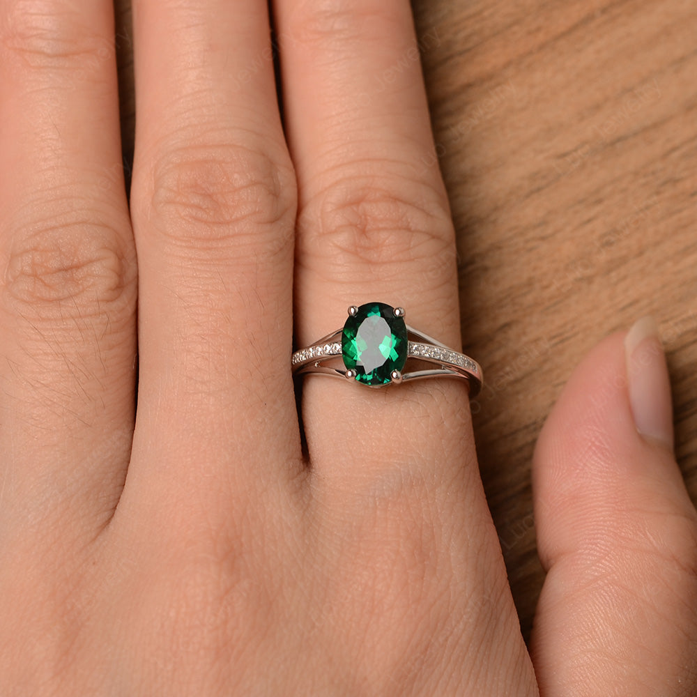 Split Shank Oval Engagement Ring Lab Emerald - LUO Jewelry
