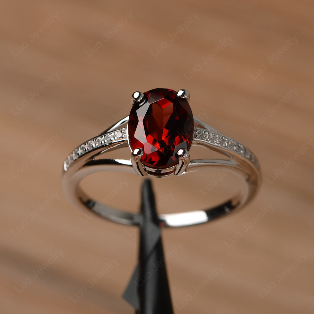 Split Shank Oval Engagement Ring Garnet - LUO Jewelry