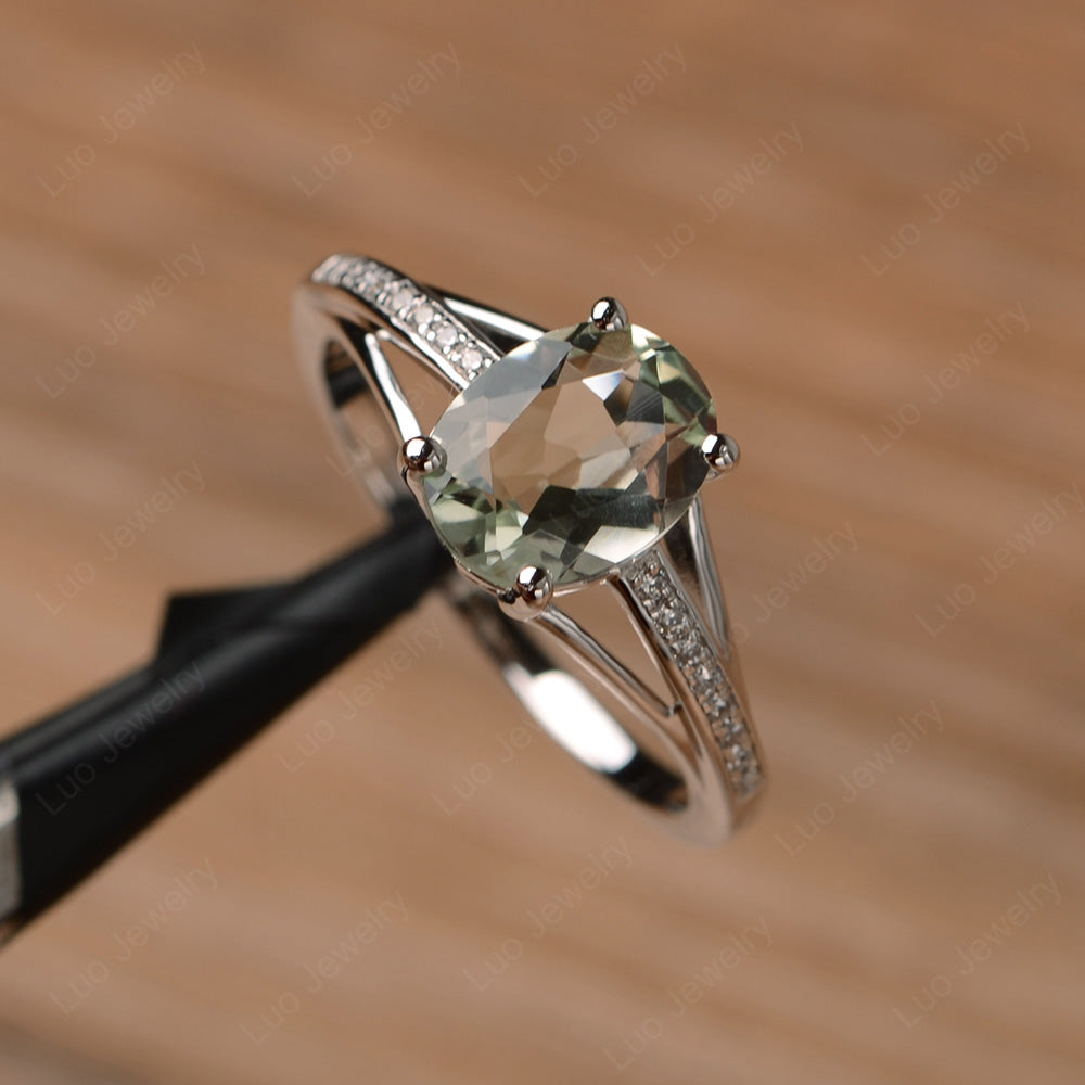 Split Shank Oval Engagement Ring Green Amethyst - LUO Jewelry