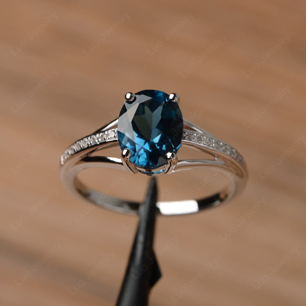 Split Shank Oval Engagement Ring London Blue Topaz - LUO Jewelry