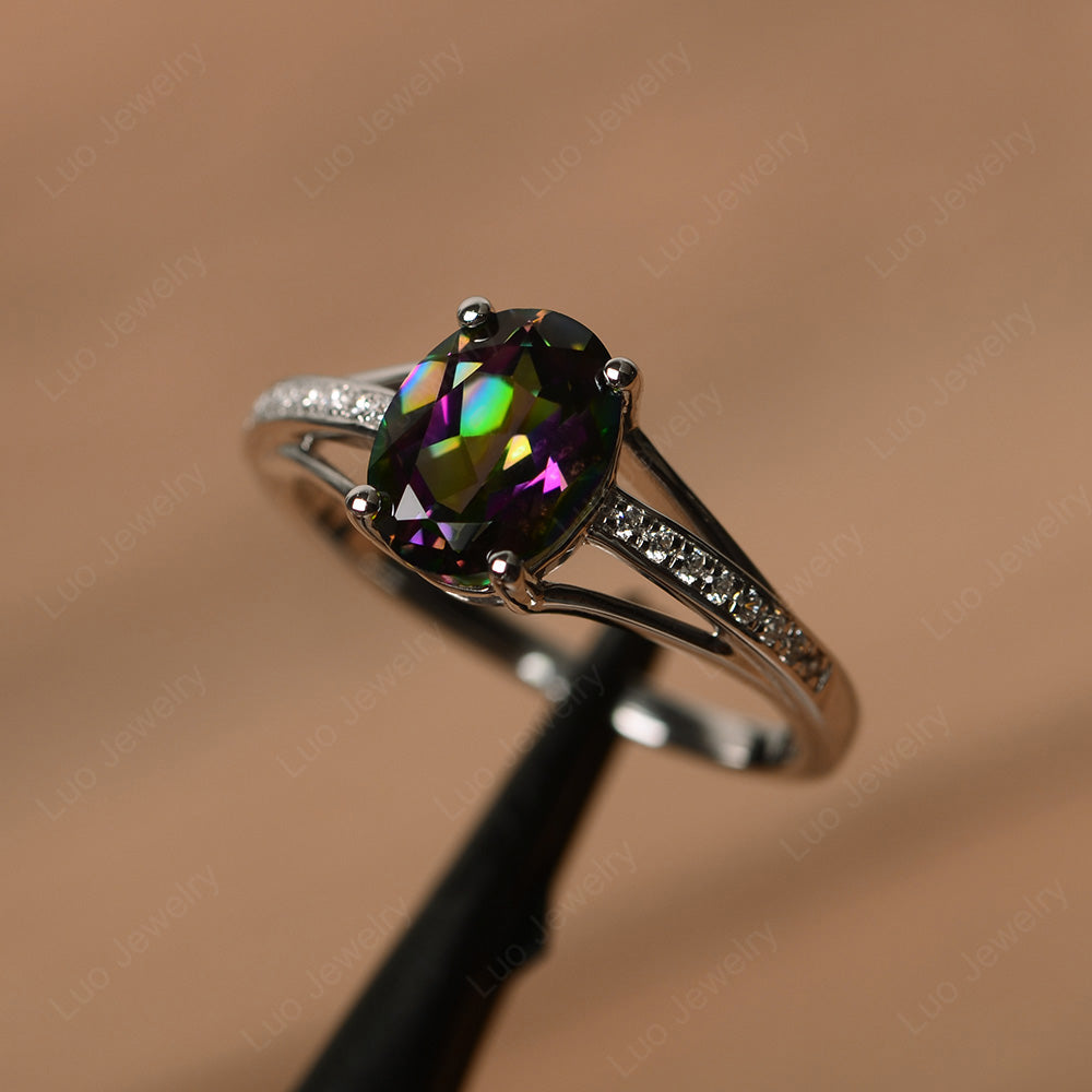 Split Shank Oval Engagement Ring Mystic Topaz - LUO Jewelry