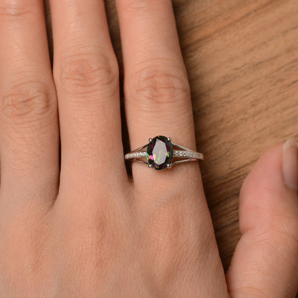 Split Shank Oval Engagement Ring Mystic Topaz - LUO Jewelry