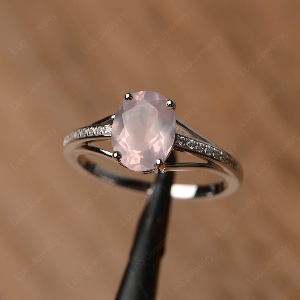 Split Shank Oval Engagement Ring Rose Quartz - LUO Jewelry