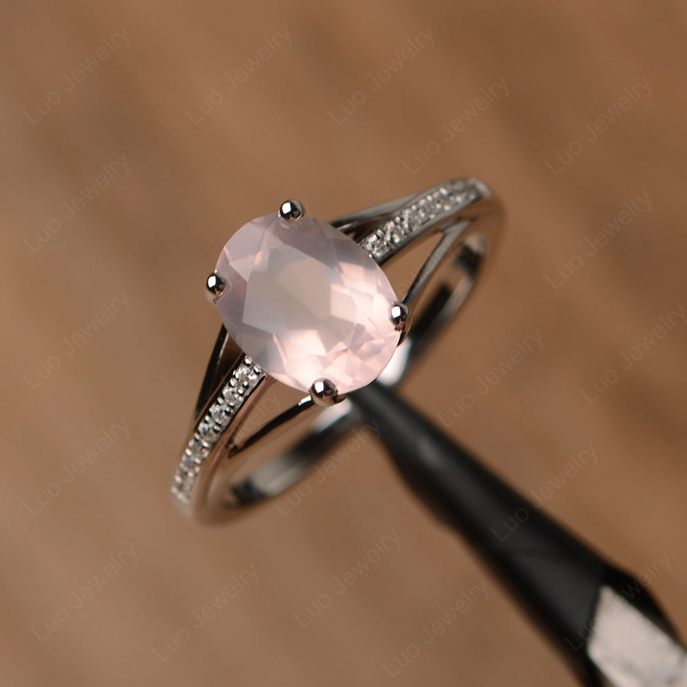 Split Shank Oval Engagement Ring Rose Quartz - LUO Jewelry