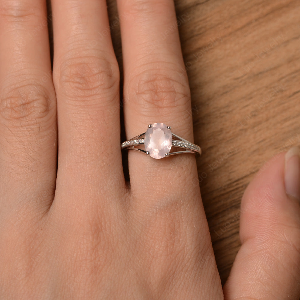 Split Shank Oval Engagement Ring Rose Quartz - LUO Jewelry