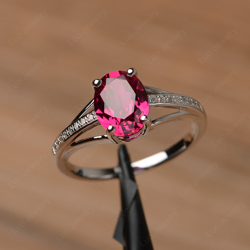 Split Shank Oval Engagement Ring Ruby - LUO Jewelry
