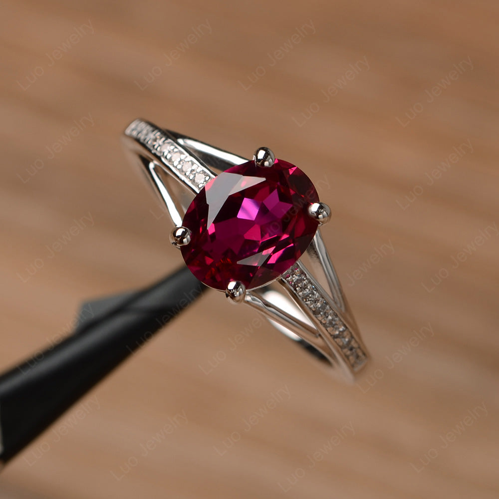 Split Shank Oval Engagement Ring Ruby - LUO Jewelry