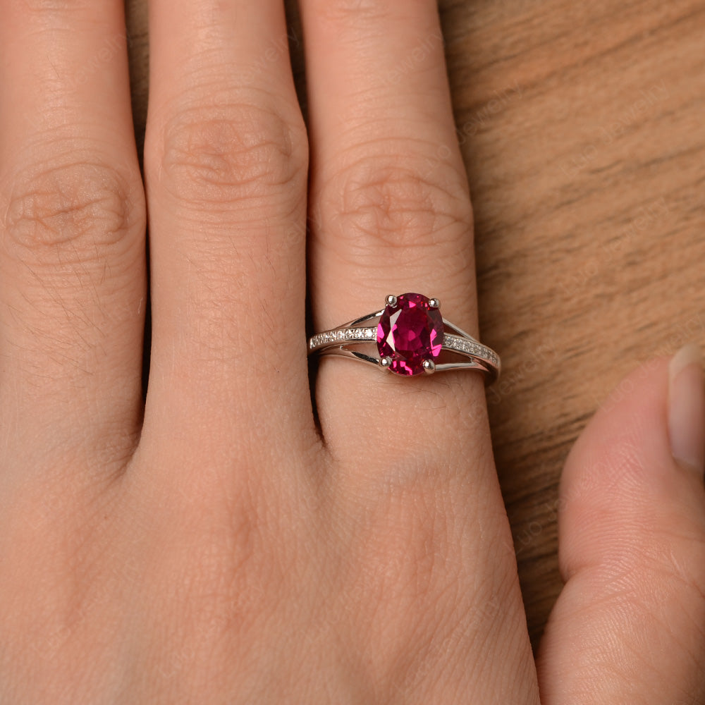 Split Shank Oval Engagement Ring Ruby - LUO Jewelry