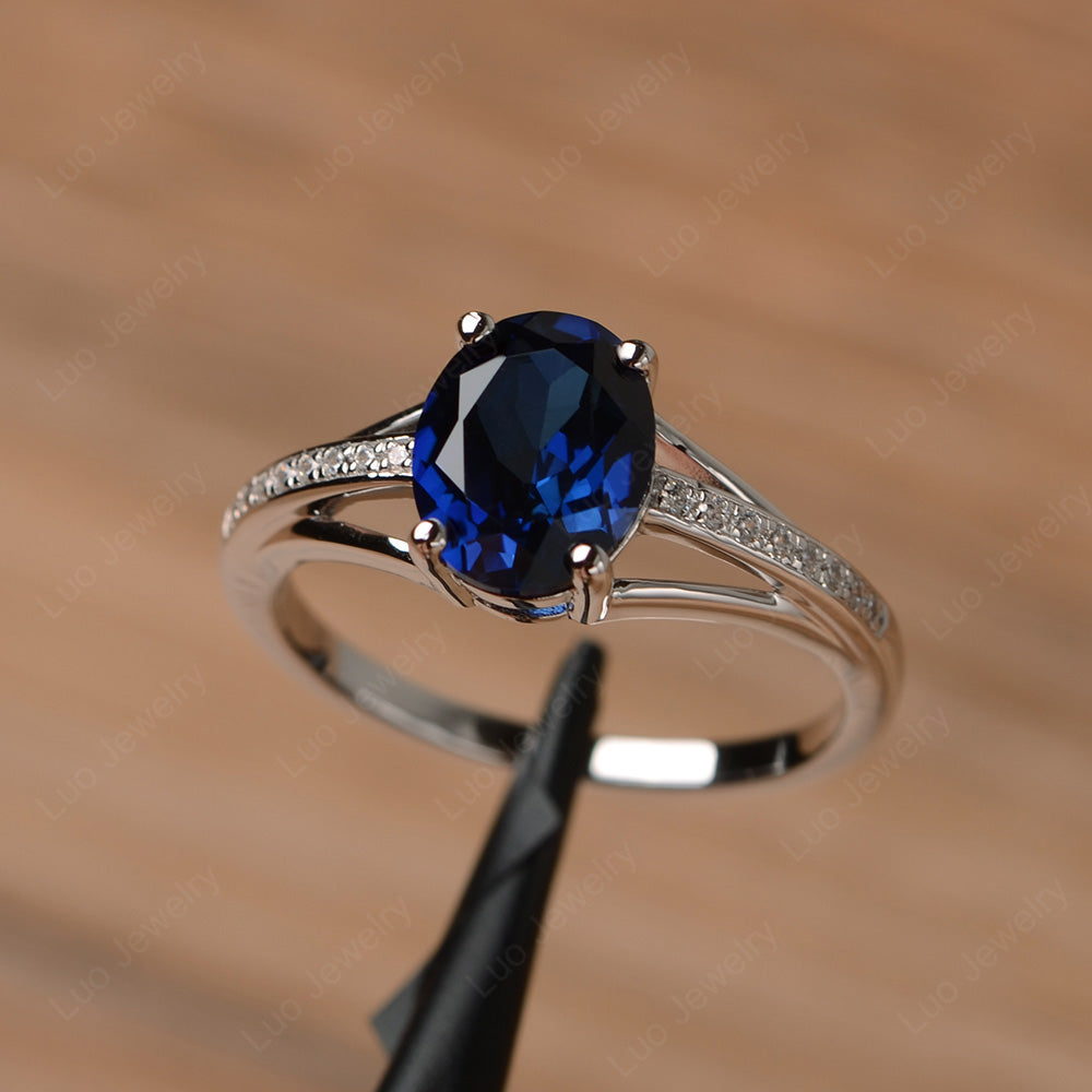 Split Shank Oval Engagement Ring Lab Sapphire - LUO Jewelry