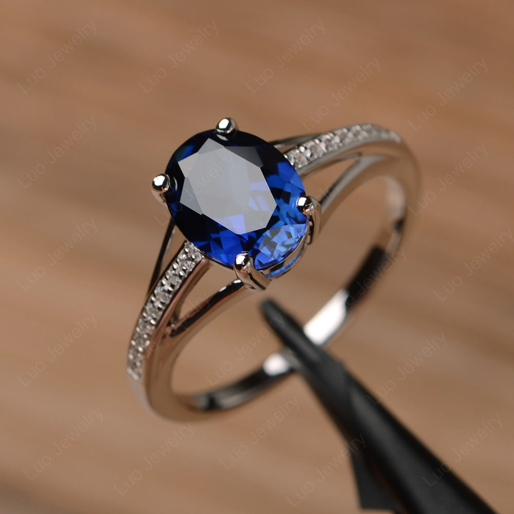 Split Shank Oval Engagement Ring Lab Sapphire - LUO Jewelry