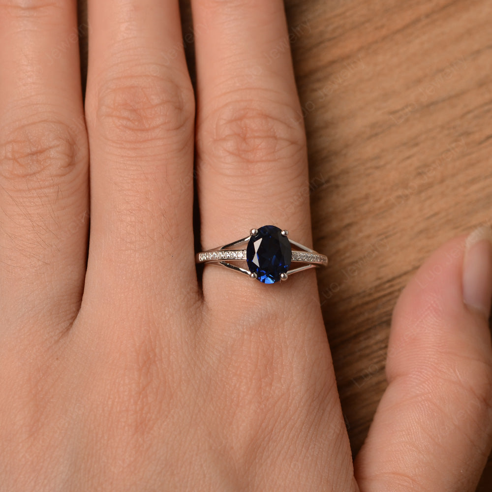 Split Shank Oval Engagement Ring Lab Sapphire - LUO Jewelry