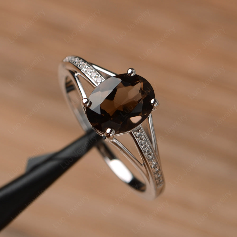 Split Shank Oval Engagement Ring Smoky Quartz - LUO Jewelry