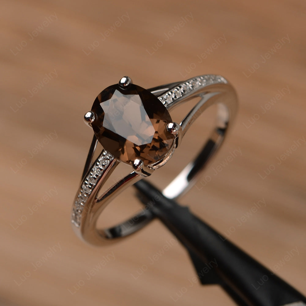 Split Shank Oval Engagement Ring Smoky Quartz - LUO Jewelry