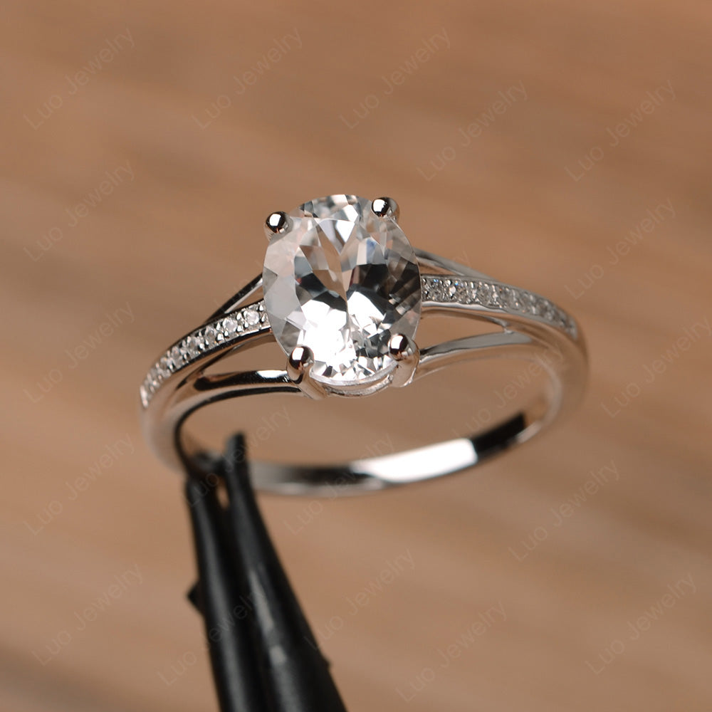 Split Shank Oval Engagement Ring White Topaz - LUO Jewelry