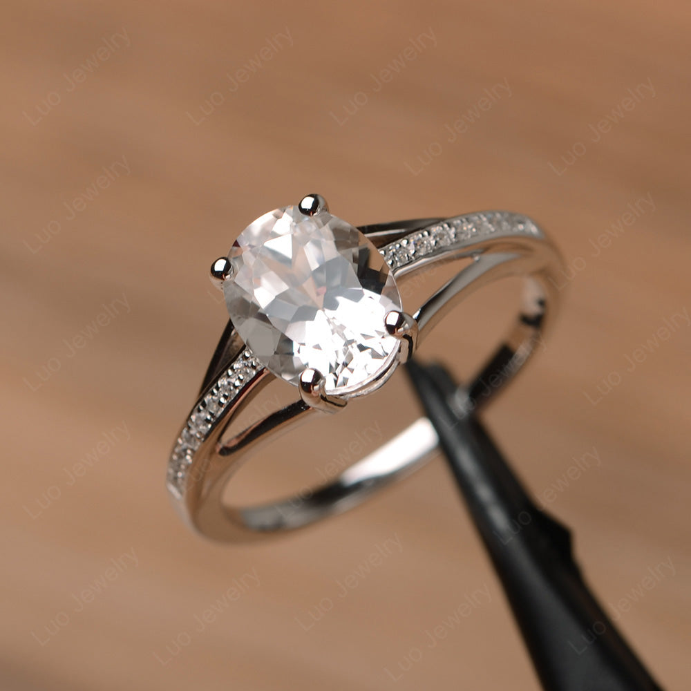 Split Shank Oval Engagement Ring White Topaz - LUO Jewelry
