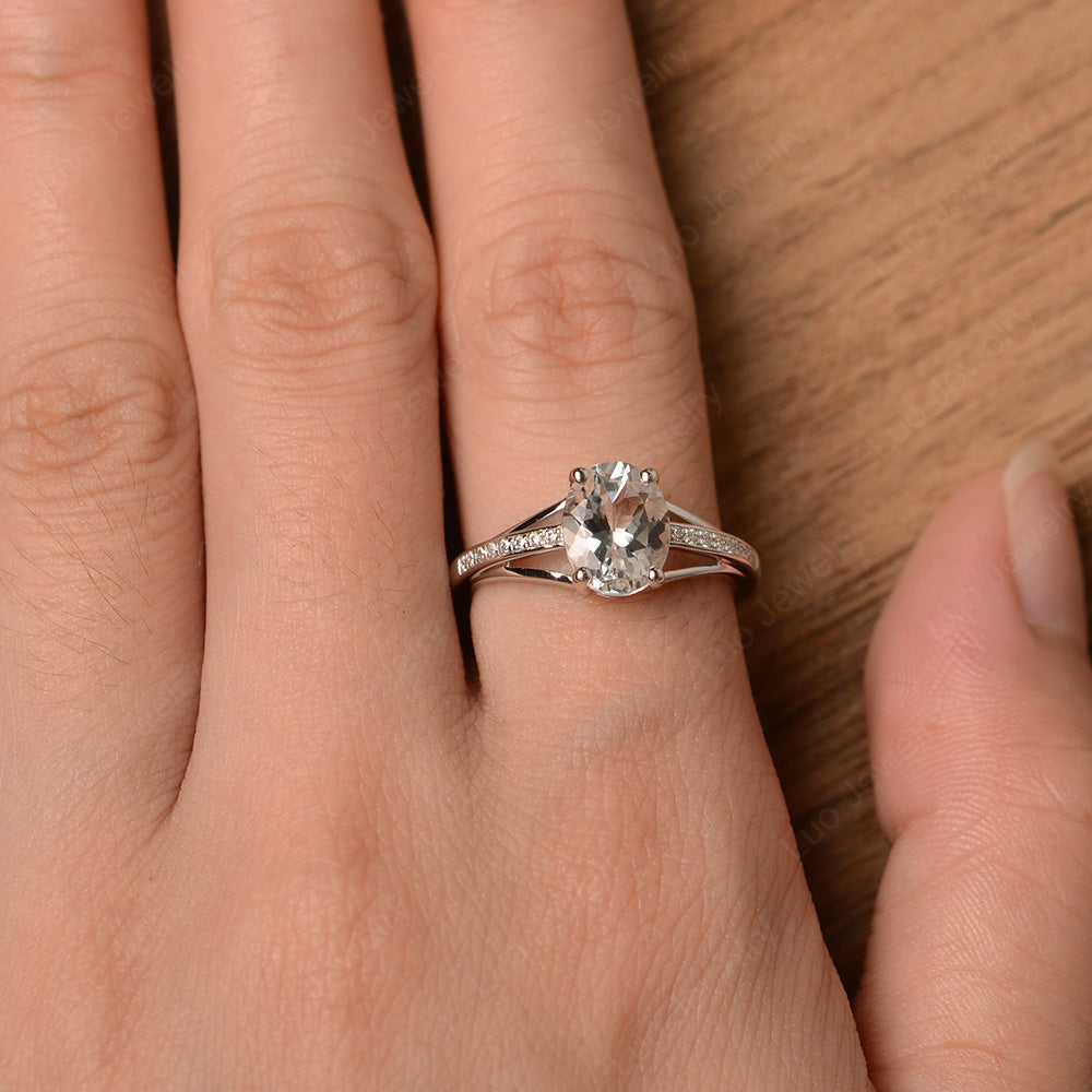 Split Shank Oval Engagement Ring White Topaz - LUO Jewelry