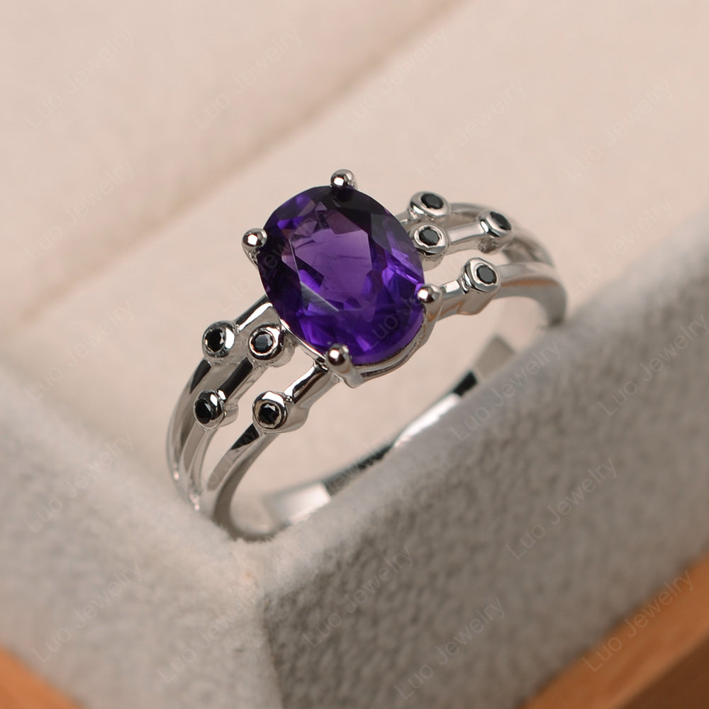 Oval Shaped Amethyst Ring Art Deco Silver - LUO Jewelry