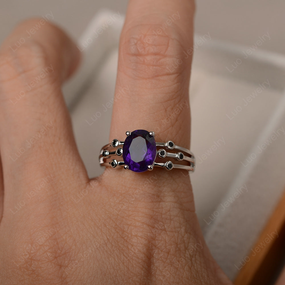 Oval Shaped Amethyst Ring Art Deco Silver - LUO Jewelry