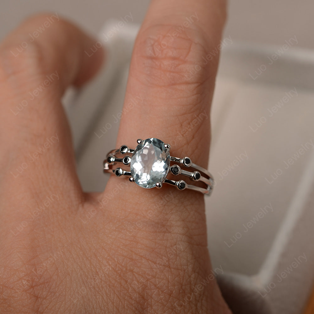 Oval Shaped Aquamarine Ring Art Deco Silver - LUO Jewelry