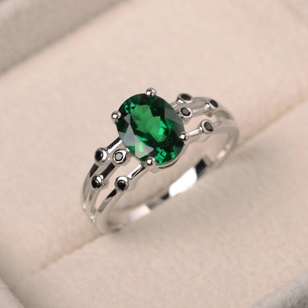 Oval Shaped Lab Emerald Ring Art Deco Silver - LUO Jewelry