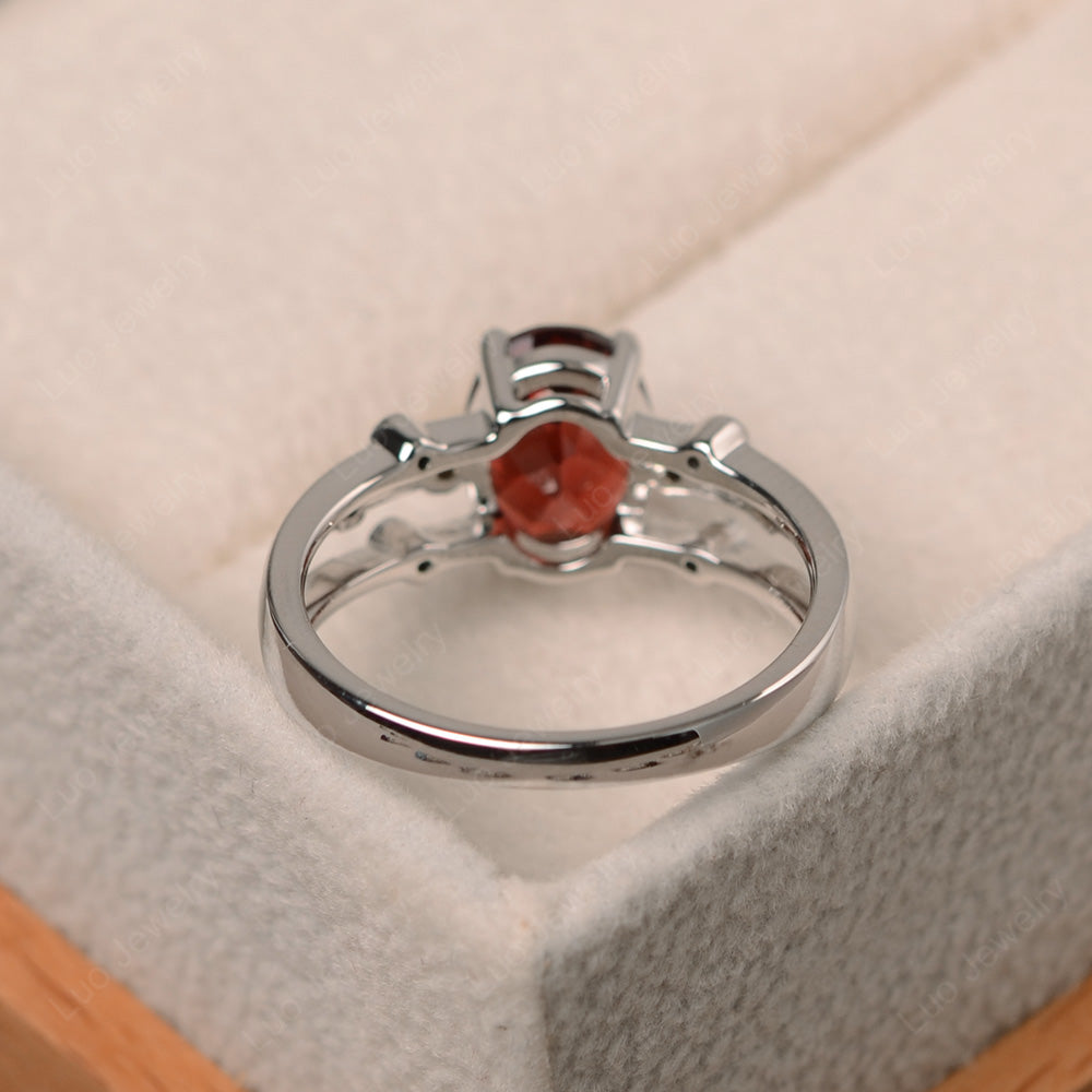 Oval Shaped Garnet Ring Art Deco Silver - LUO Jewelry