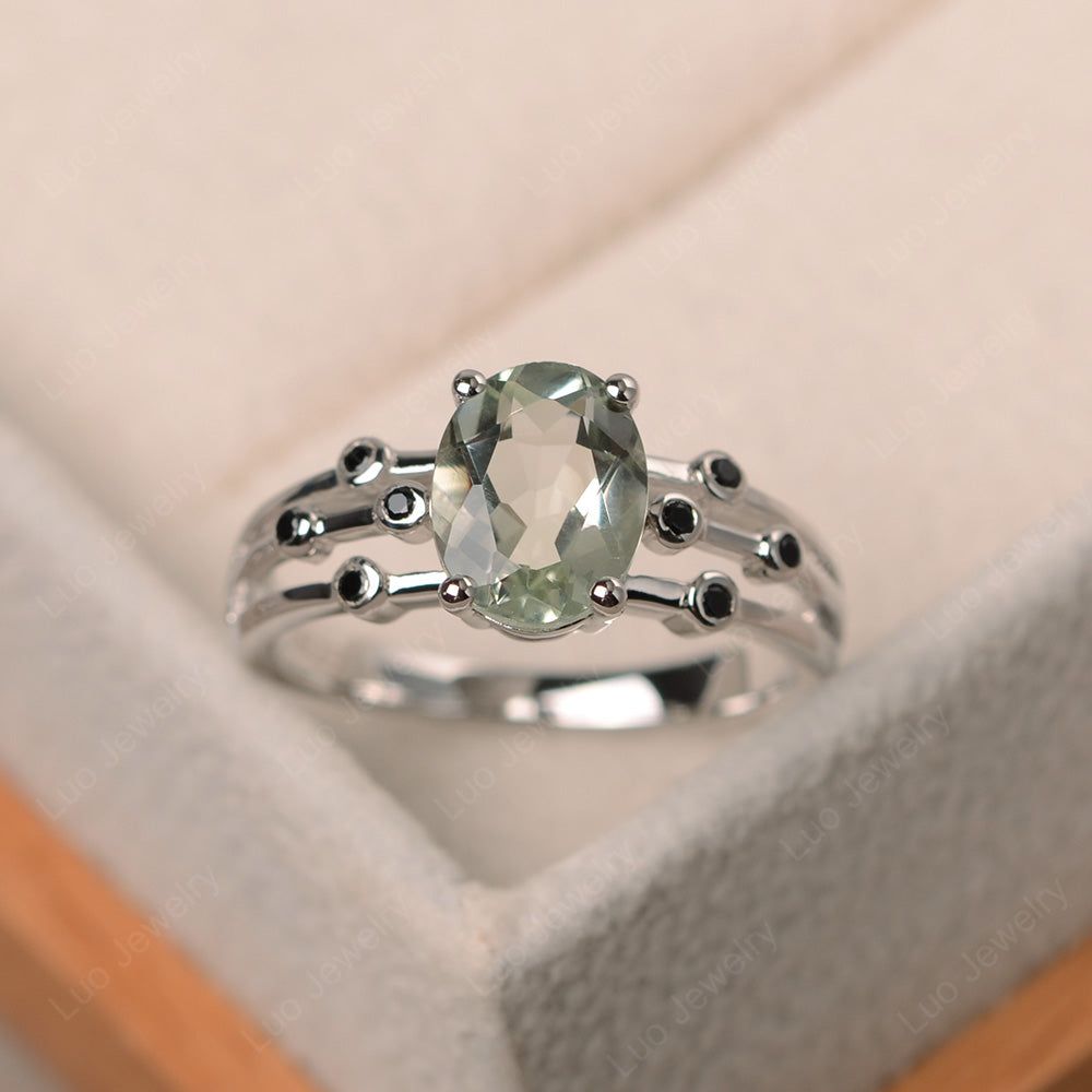 Oval Shaped Green Amethyst Ring Art Deco Silver - LUO Jewelry