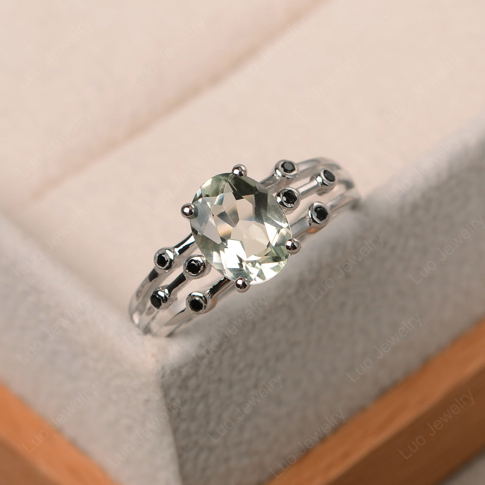 Oval Shaped Green Amethyst Ring Art Deco Silver - LUO Jewelry