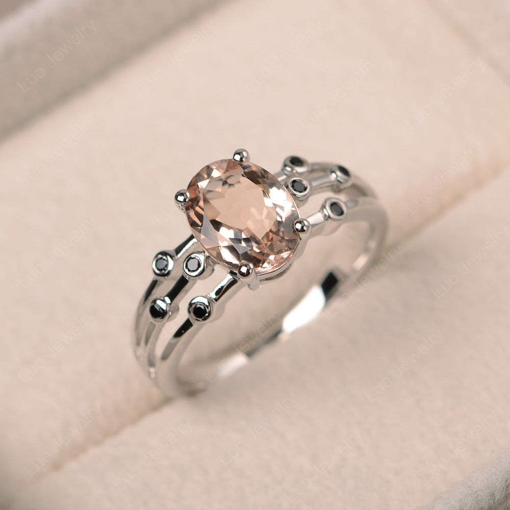 Oval Shaped Morganite Ring Art Deco Silver - LUO Jewelry