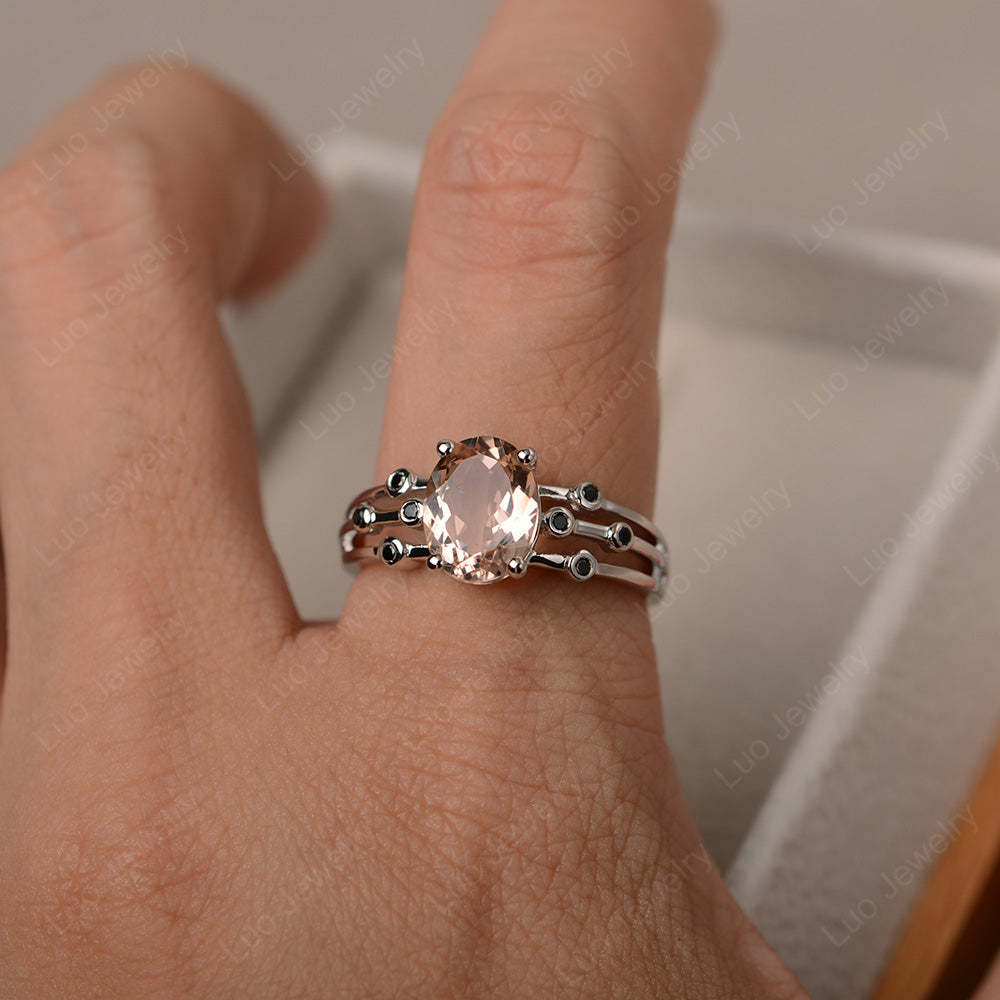 Oval Shaped Morganite Ring Art Deco Silver - LUO Jewelry